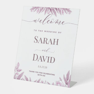 Elegant Purple Eucalyptus Wedding Pedestal Sign