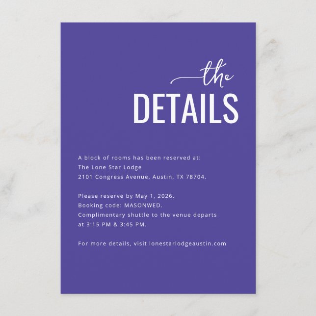 Elegant Purple Event Details Enclosure Card (Front)