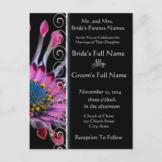 Elegant Purple Exotic Daisy Wedding Invitation (Front)