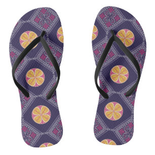 Elegant Purple Fabric with Yellow Floral Pattern Jandals