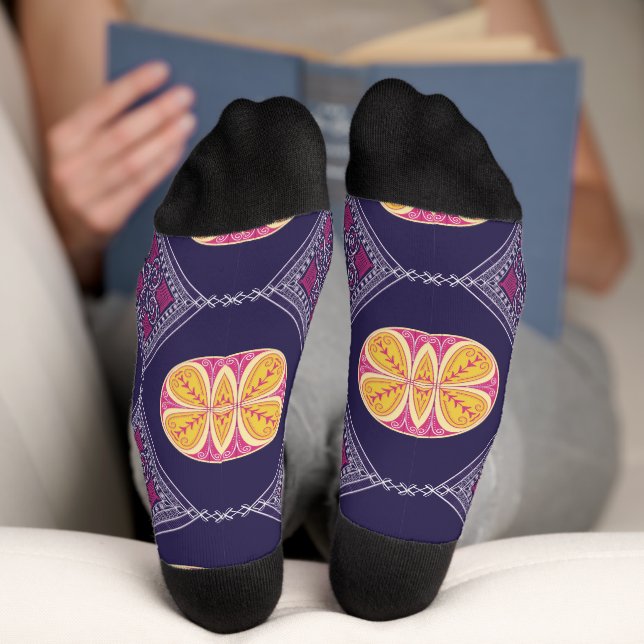 Elegant Purple Fabric with Yellow Floral Pattern Socks (Bottom)