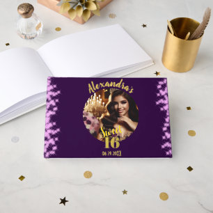 Elegant Purple Fairytale Sweet 16 Photo Spanish Guest Book