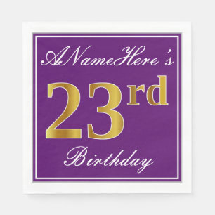 Elegant Purple, Faux Gold 23rd Birthday + Name Napkin