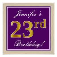 Elegant, Purple, Faux Gold 23rd Birthday + Name
