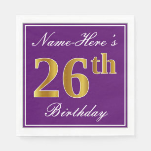 Elegant Purple, Faux Gold 26th Birthday + Name Napkin