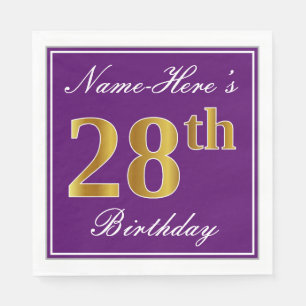 Elegant Purple, Faux Gold 28th Birthday + Name Napkin