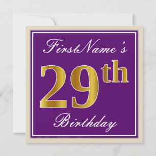 Elegant, Purple, Faux Gold 29th Birthday + Name Invitation