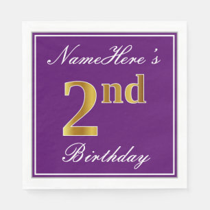 Elegant Purple, Faux Gold 2nd Birthday + Name Napkin