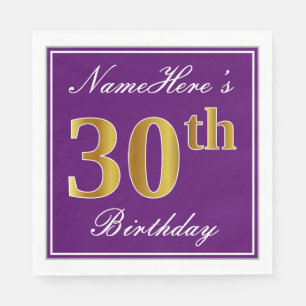 Elegant Purple, Faux Gold 30th Birthday + Name Napkin