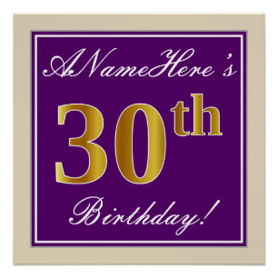 Elegant, Purple, Faux Gold 30th Birthday + Name Poster