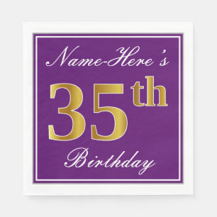 Elegant Purple, Faux Gold 35th Birthday + Name Napkin
