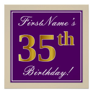Elegant, Purple, Faux Gold 35th Birthday + Name Poster