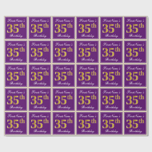 Elegant, Purple, Faux Gold 35th Birthday + Name Wrapping Paper