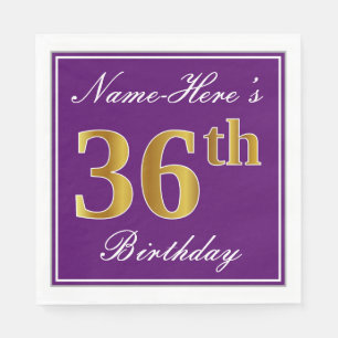 Elegant Purple, Faux Gold 36th Birthday + Name Napkin