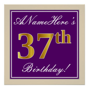 Elegant, Purple, Faux Gold 37th Birthday + Name Poster