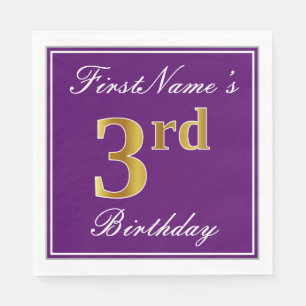 Elegant Purple, Faux Gold 3rd Birthday + Name Napkin