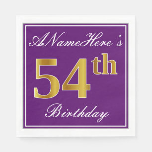 Elegant Purple, Faux Gold 54th Birthday + Name Napkin