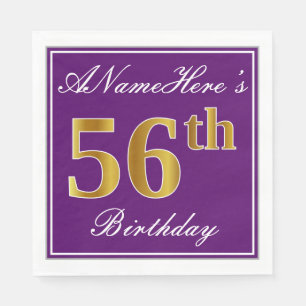 Elegant Purple, Faux Gold 56th Birthday + Name Napkin