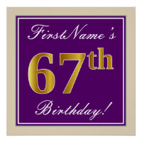 Elegant, Purple, Faux Gold 67th Birthday + Name