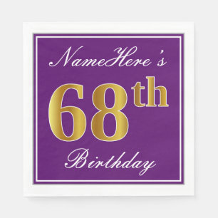 Elegant Purple, Faux Gold 68th Birthday + Name Napkin