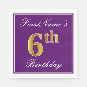 Elegant Purple, Faux Gold 6th Birthday + Name Napkin