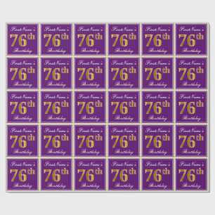 Elegant, Purple, Faux Gold 76th Birthday + Name Wrapping Paper