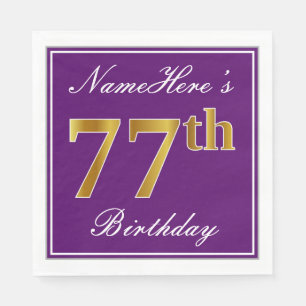 Elegant Purple, Faux Gold 77th Birthday + Name Napkin