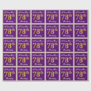 Elegant, Purple, Faux Gold 78th Birthday + Name Wrapping Paper