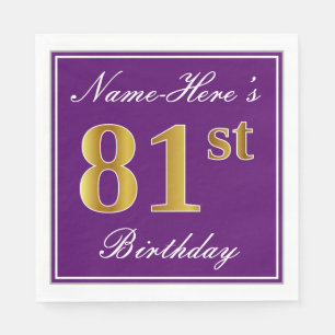 Elegant Purple, Faux Gold 81st Birthday + Name Napkin