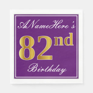 Elegant Purple, Faux Gold 82nd Birthday + Name Napkin
