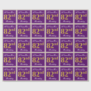 Elegant, Purple, Faux Gold 82nd Birthday + Name Wrapping Paper