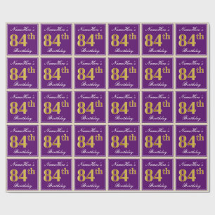 Elegant, Purple, Faux Gold 84th Birthday + Name Wrapping Paper