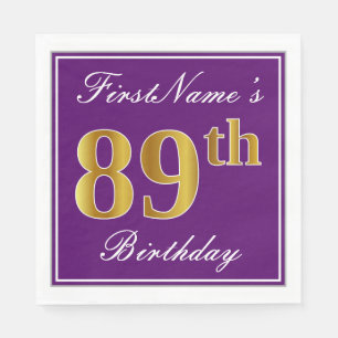 Elegant Purple, Faux Gold 89th Birthday + Name Napkin