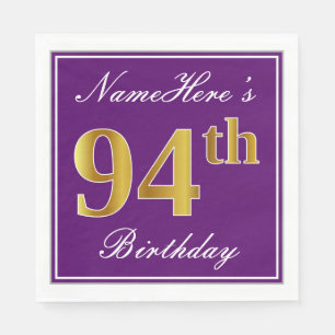 Elegant Purple, Faux Gold 94th Birthday + Name Napkin