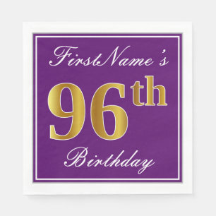 Elegant Purple, Faux Gold 96th Birthday + Name Napkin