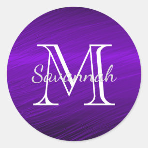 Elegant Purple Faux Metal Monogram Classic Round Sticker