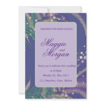 Elegant Purple Feather Wedding Invitation