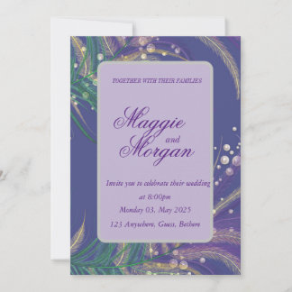 Elegant Purple Feather Wedding Invitation