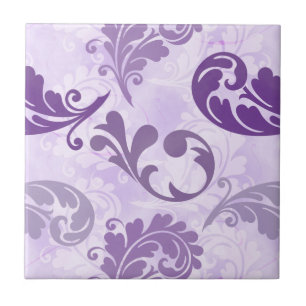 Elegant Purple Feathers Pattern Tile