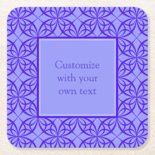 Elegant Purple Filigree Pattern Custom Text Square Paper Coaster