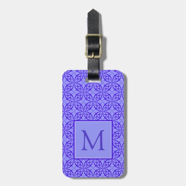 Elegant Purple Filigree Pattern Monogram Luggage Tag (Front Vertical)