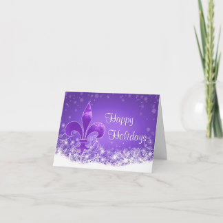 Elegant Purple Fleur-de-lis Snowflake Holiday Card