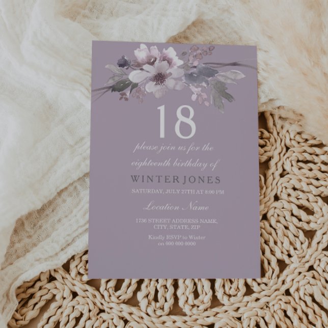 Elegant Purple Floral 18th Birthday Party Invite (Creator Uploaded)