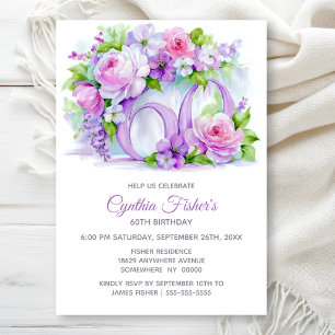 Elegant Purple Floral 60th Birthday Party Invitation