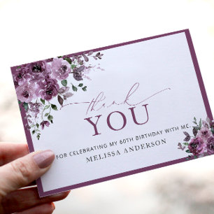 Elegant Purple Floral 60th Birthday Thank You Card