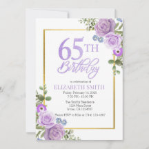 Elegant Purple Floral 65th Birthday Invitation 