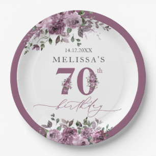 Elegant Purple Floral 70th Birthday Paper Plate