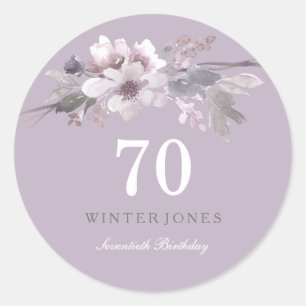 Elegant Purple Floral 70th Birthday Party Classic Round Sticker