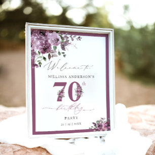 Elegant Purple Floral 70th Birthday Welcome Poster