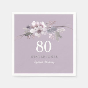 Elegant Purple Floral 80th Birthday Party Napkin